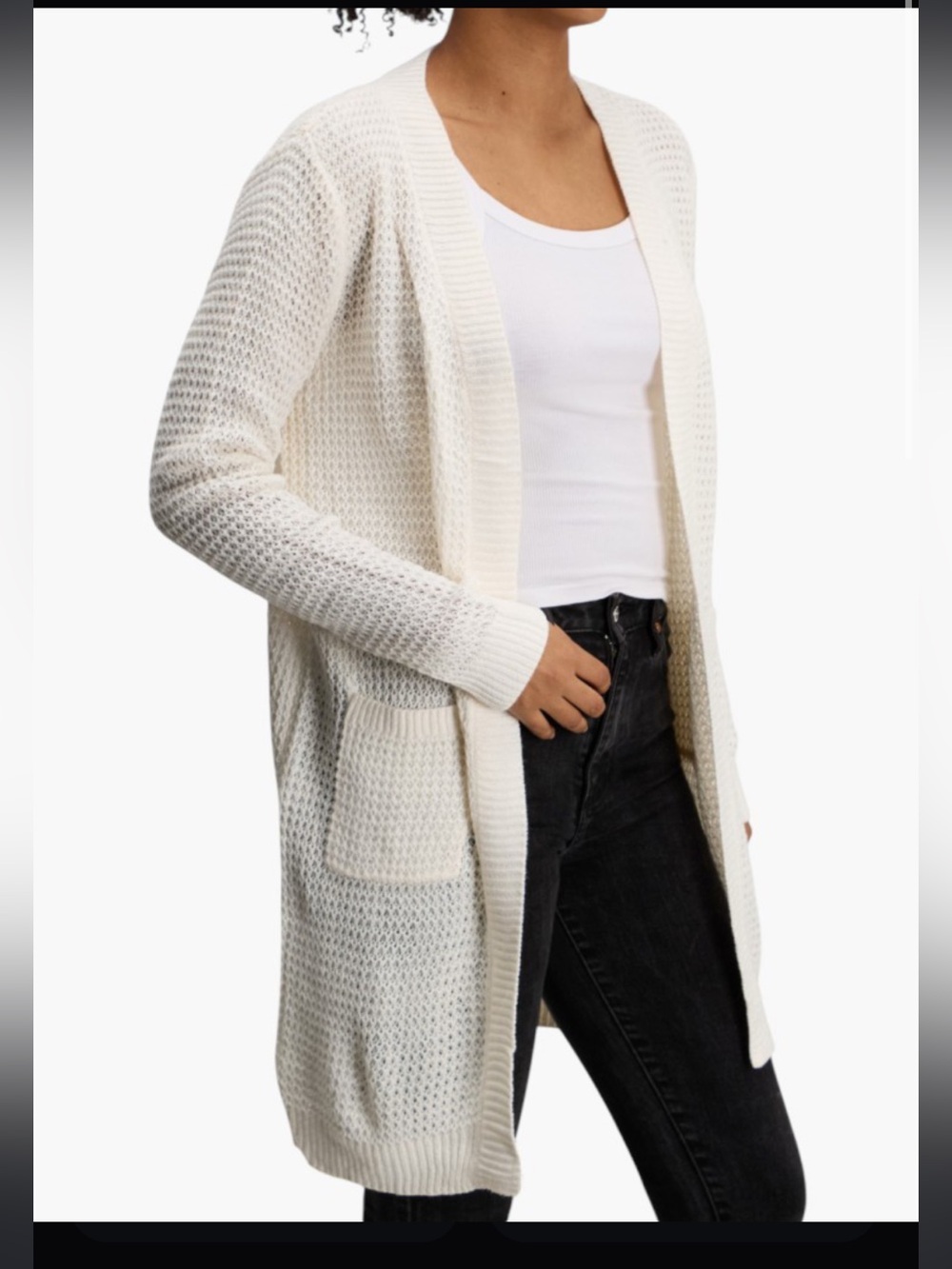 Ambiance Cream Open-Weave Long Cardigan duster